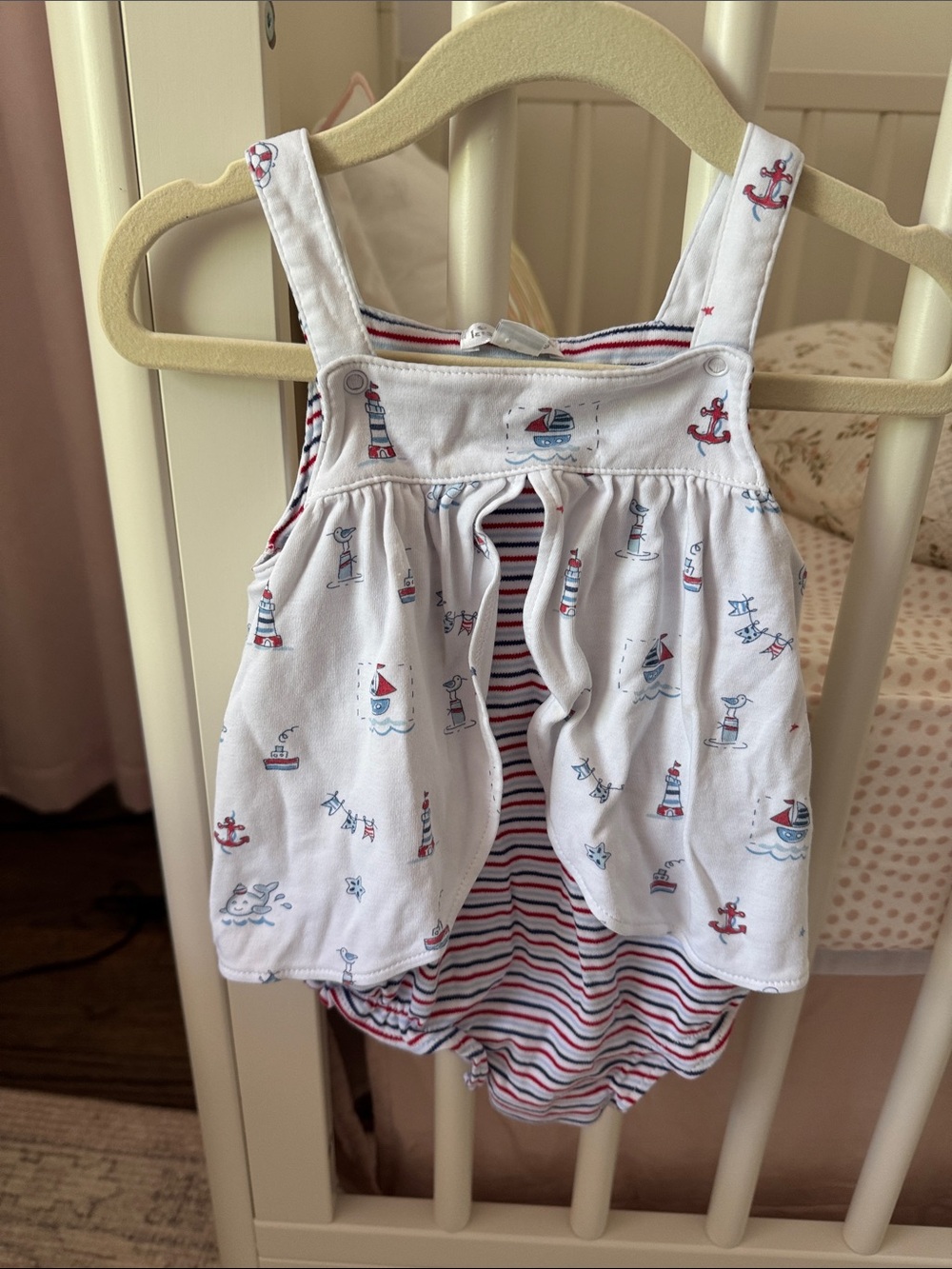 Kissy Kissy Nautical Baby Romper with Anchor & Lighthouse Print - White/Red/Blue